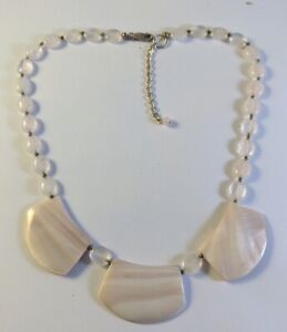 Sterling Silver Ross Simons Pink Rose Quartz Mother Of Pearl Necklace Bib