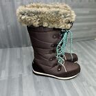 Women L.L. Bean Knee High Snow Boots Size 6 Carrabassett Fur Brown Lace-Up