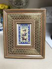Antique Persian Miniature Khatam Painting On Bone With Inlayed Wooden Frame
