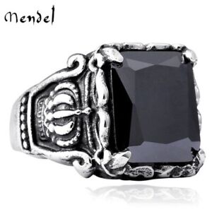 MENDEL Mens Natural Black Obsidian Crown Ring For Men Stainless Steel Size 7-15