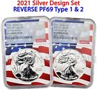 2021 REVERSE PF69 SILVER EAGLE TYPE 1&2 TWO COIN DESIGNER SET FLAG CORE