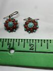 Vintage Small Turquoise Coral 925 Sterling Earrings