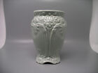 Vtg Green Crackle Glaze Ceramic Pottery Vase Floral Bow Leaf Scroll 8.5
