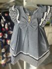 baby girl dress 6-9 months, Gray, Blue, Navy, Gold Buttons, Bow
