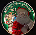 2021 ENAMEL Merry Christmas Santa Claus 1oz 999 FINE Silver art bar round C3448