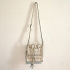 Fossil Claire Drawstring Leather Bag White Vanilla Whipstitch Woven Purse