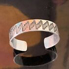 Native American Hopi Overlay Zig Zag Sterling Silver Cuff Bracelet Signed CC