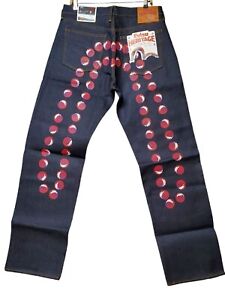 Mens Evisu denim jeans size 34 x 34 indigo heritage painted logo genes selvedge