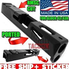 USA PORTED BLACK PVD STAINLESS STEEL SLIDE For GL0CK 43 43x - RMSC OPTIC CUTOUT