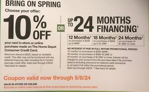New ListingHOME DEPOT: 10% Off Purchase - Coupon Card (5/8/24)