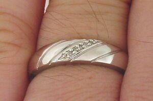 ( 1 ) New Men's + Genuine Diamond + .925 Silver Wedding Band Ring SIZE 10