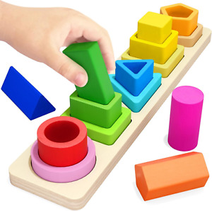 Montessori Toys for Boys Girls Toddlers Heightened Peg-Free Wooden Stacking Toys
