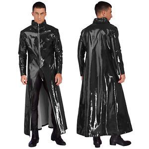 US Mens Faux Leather Cloak Overcoat Long Sleeve Jacket Trench Coat Clubwear
