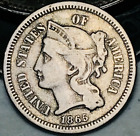 1865 Three Cent Nickel Piece 3C Circulated Civil War Date US Type Coin CC21286