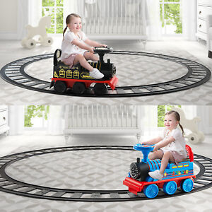 Black/Blue Electric 6V Kids Ride On Train Toys Car w/ Curved Tracks,Lights,Music