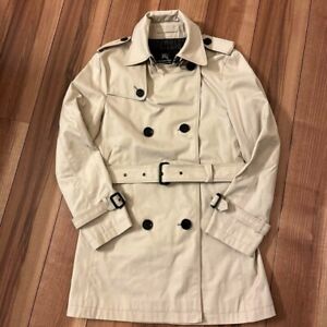 BURBERRY BLACK LABEL Trench Coat Belted Beige Cotton Men Size S Used NO BUTTON