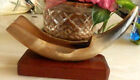 Vintage Bull Horn Pipe Stand Signed Wood Base