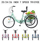 Adults 20/24/26-In 7-Speed Folding Tricycles with 3 Wheel  Bike & Large Basket