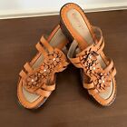 Born Sandal Size 9 Wedge Heel Orange Leather Slip On  Womens Style W81892 New