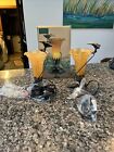 BEACON HILL ART GLASS ACCENT LAMP Hummingbird ~ Amber Shade SET of 2 lamps