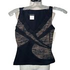 Casadei Vintage Womens Top Size XS Floral Lace Inserts Black USA New Rayon