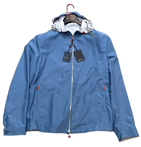 NEW Kiton Men's Slate Blue Hooded Logo Shell Jacket Size Large/52 $4420.00