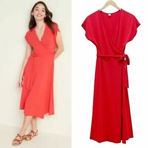 NWT Old Navy Dolman Sleeve Midi Wrap Dress Chili Red Coral Women’s Sz Large NEW