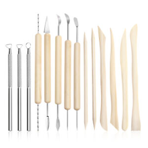14pc Wooden Handle Pottery Tool Set for Smoothing Sculpture