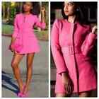 Zara Pink Blazer Dress XS Mini Frock Coat Belted Long Sleeve Barbiecore Women's