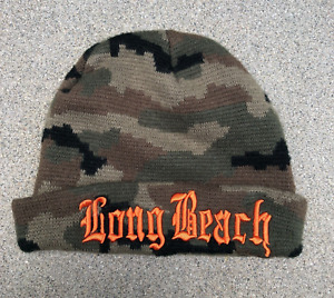 Vintage NOTHING NOWHERE LONG BEACH Cuffed Beanie Men's Embroidered Camo Hat Cap