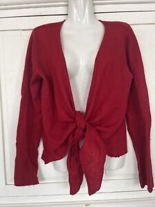 Chelsea & Theodore 100% Cashmere Tie Front Cardigan Sweater Red Large
