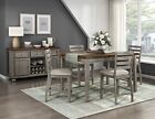 5 PC TWO TONE GREY PLANK COUNTER HEIGHT TABLE CHAIRS DINING ROOM FURNITURE SET