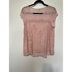 Living Doll Babydoll Top Pink with Sheer Lace Overlay Womans Size XL