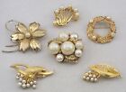 6Pc Gold Tone & Faux Pearl Brooch Pin Jewelry Lot Vintage to Now Cluster Pearls