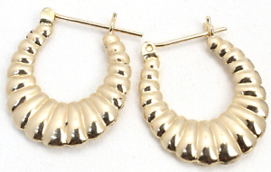 + Solid 14K Gold Pierced Dangle Hollow Hoop Shell Huggi Ladies Earrings
