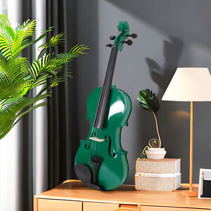 Green 4/4 Full Size Acoustic Violin Set With Case Bow Rosin, Beginner Violin Set