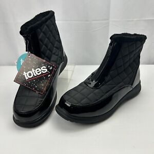 Totes Women's Slope Waterproof Winter Black Snow Boots Sz 10W Wide Width NWT