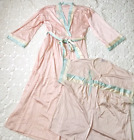 Vtg Vanity Fair Peignoir Robe Shirt Pajama Set Pink Blue 100% Nylon Medium Women