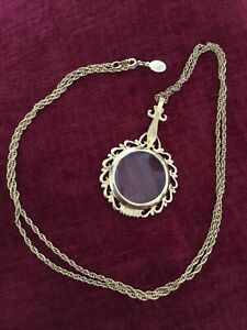 JOAN RIVERS CRYSTAL LORGNETTE MAGNIFYING GLASS GOLD PLATED NECKLACE~32”
