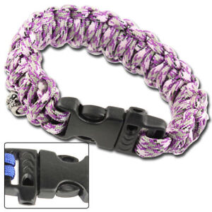 Skullz Purple Camo Paracord Survival Bracelet with Whistle - Type III Cord - 10
