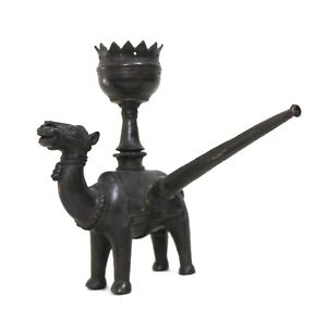 Antique Brass Hookah Hukka Smoke Pipe Solid Rare Camel Figure Sculptures Home De