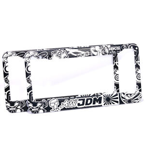 X2 JDM Graffiti USA Standard License Plate Frame Tag Cover Holder black&white