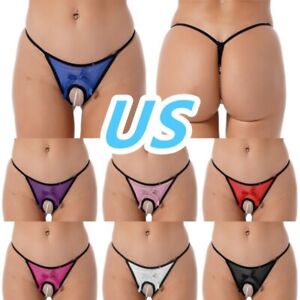 US Women Cheeky Panties Crotchless Briefs Pearls T-Back Thong G-String Underwear