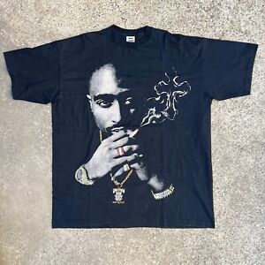 Tupac Vintage Graphic Tee Black 2Pac T Shirt Bling Smoke 90s Rap Hip Hop USA 3XL