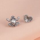 S925 Sterling Pure Silver Stud Women Lucky Frog Lotus Leaf Earrings