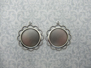 18mm Round Oxidized Silver Plated Scalloped Filigree Settings Base Blanks Qty 2
