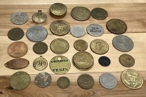 Mixed Lot Of 37 Collectible Vintage Tokens, Coins, Tags, Souvenirs, Exonumia