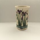 Pottery Vase Hand Made Painted Iris’s Purple Green 8” X 4”