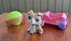 Littlest Pet Shop Collie #67 With Car, Water Bottle, And Helmet Hasbro AUTHENTIC