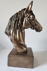 Vintage Cast Metal Bronze look Finish Horse Head Sculpture Bookend
